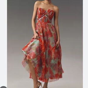 Hutch 18W Dress Corene Strapless Floral Tulle A-Line Midi Formal Anthropologie